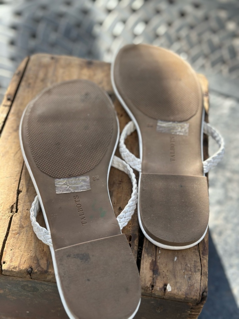 Talbots White Braided Medallion Faux Leather Thong Sandals - Picture 8 of 9